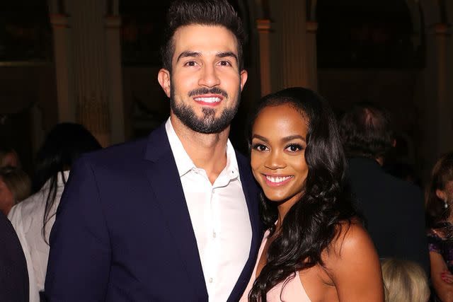 <p>Cindy Ord/Getty Images</p> Rachel Lindsay and Bryan Abasolo in 2017.