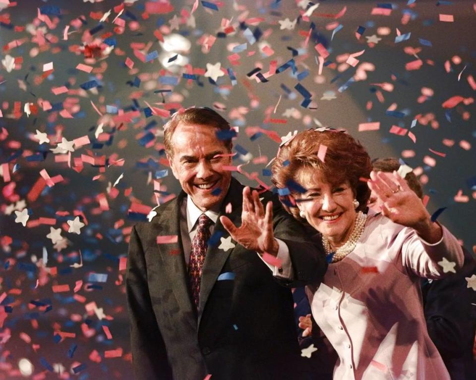 In August 1996, Bob Dole and his wife, Elizabeth, waved from the podium on the floor of the Republican National Convention in San Diego, where Dole accepted the Republican presidential nomination.