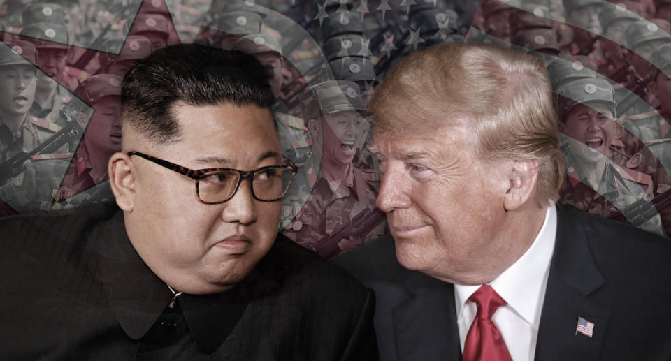 Kim Jong Un, Donald Trump. (Photo illustration: Yahoo News; photos: Jonathan Ernst/Reuters, Kevin Lim/The Straits Times via Reuters, AP, Wong Maye-E/AP)