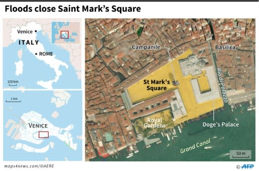 Satellite map of central Venice locating St Mark's Square