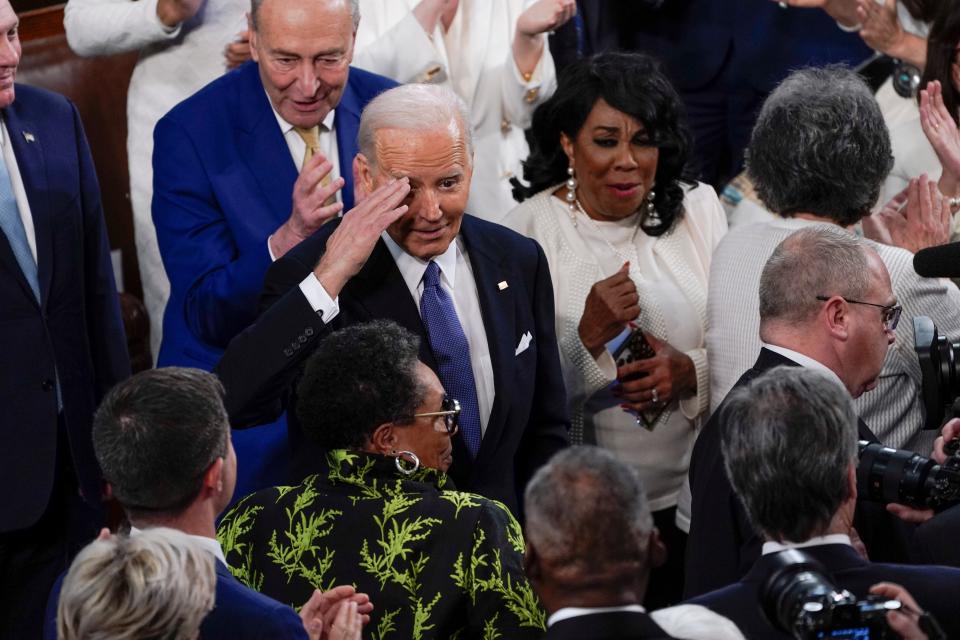 President Joe Biden arrives before delivering the State of the Union address to Congress at the U.S. Capitol in Washington on March 7, 2024.