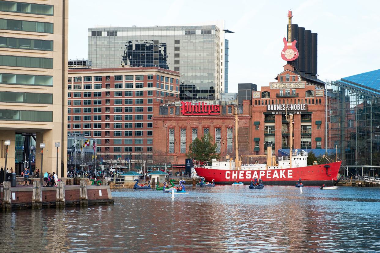 View of downtown from a harbor in Baltimore, Maryland