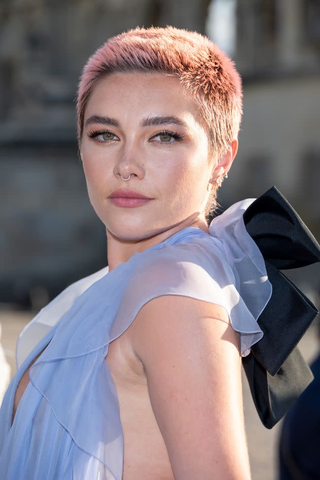 Florence Pugh Debuts Bold Pink Buzz Cut At Valentino Show