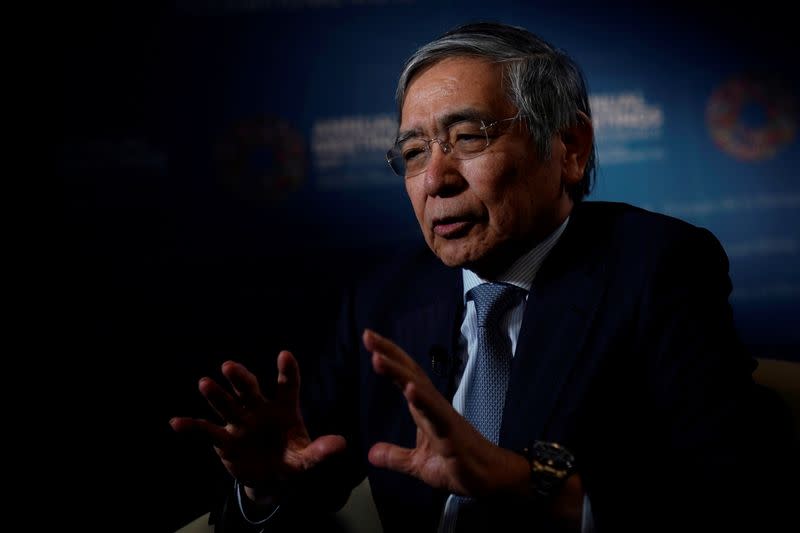 Bank of Japan (BOJ) Governor Haruhiko Kuroda, speaks during an interview with Reuters in Washington