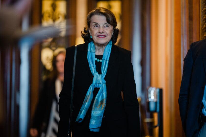 WASHINGTON, DC - APRIL 27: Sen. Dianne Feinstein (D-CA) leaves the Senate Chamber on Capitol Hill on April 27, 2022 in Washington, DC. (Kent Nishimura / Los Angeles Times)