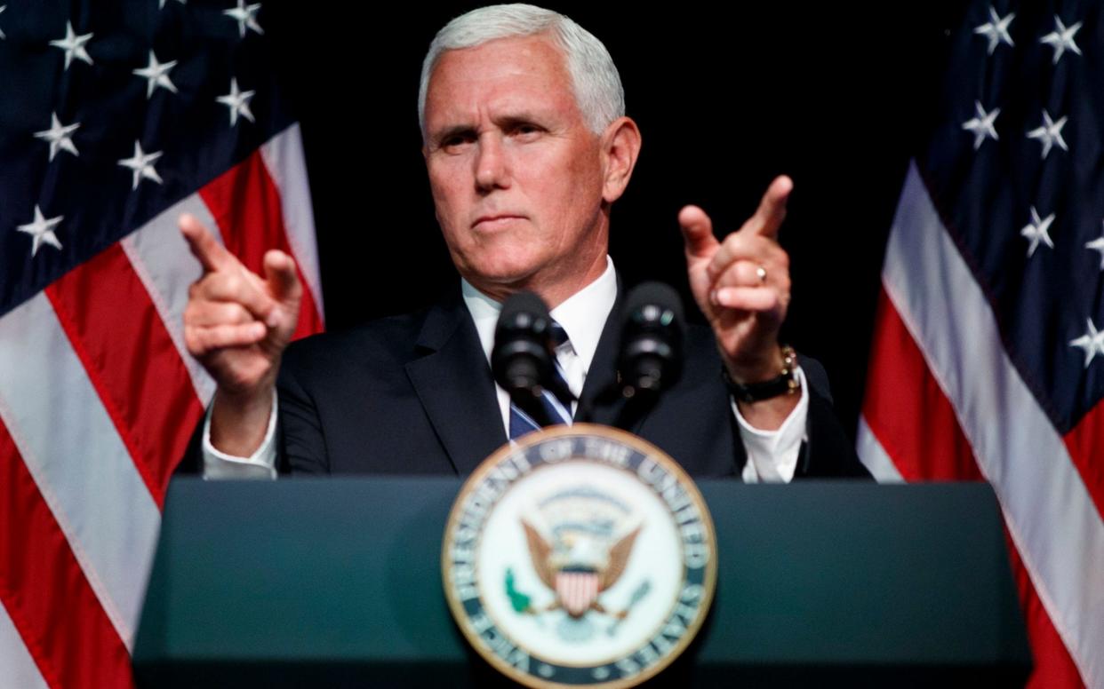 Vice President Mike Pence gestures during an event on the creation of a U. S. Space Force - AP