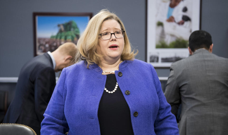 Image: GSA Administrator Emily Murphy, seen here in March 2019, denied that she had been under pressure to delay the transition. (Bill Clark / CQ-Roll Call, Inc via Getty Images file)