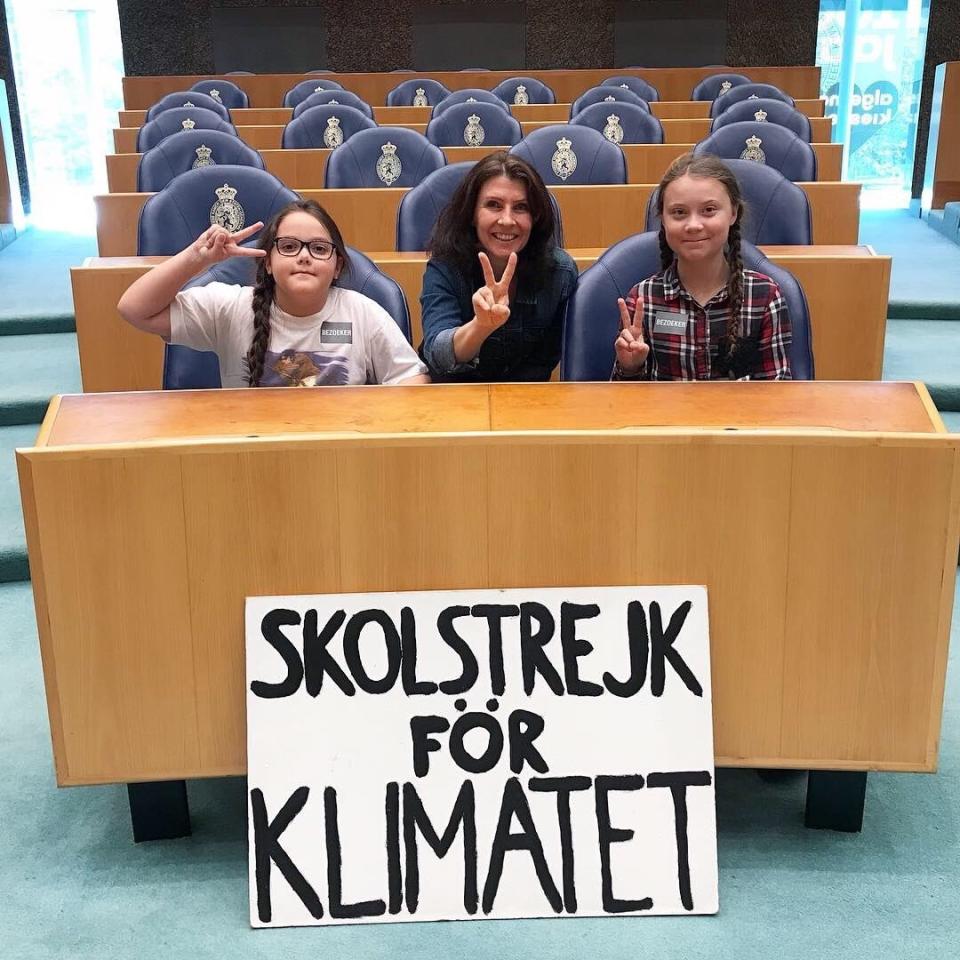 Lilly Platt (left) at the Hague in the Netherlands, with Greta Thunberg (right), the 16-year-old Swedish climate change campaigner. (Photo: Eleanor Platt)