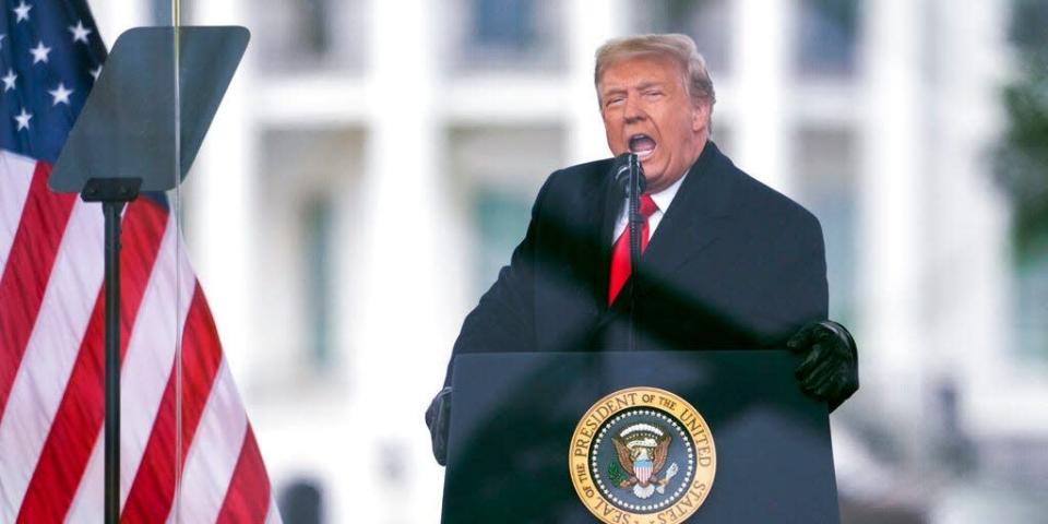In this Jan. 6, 2021, file photo, President Donald Trump speaks during a rally protesting the electoral college certification of Joe Biden as President in Washington.