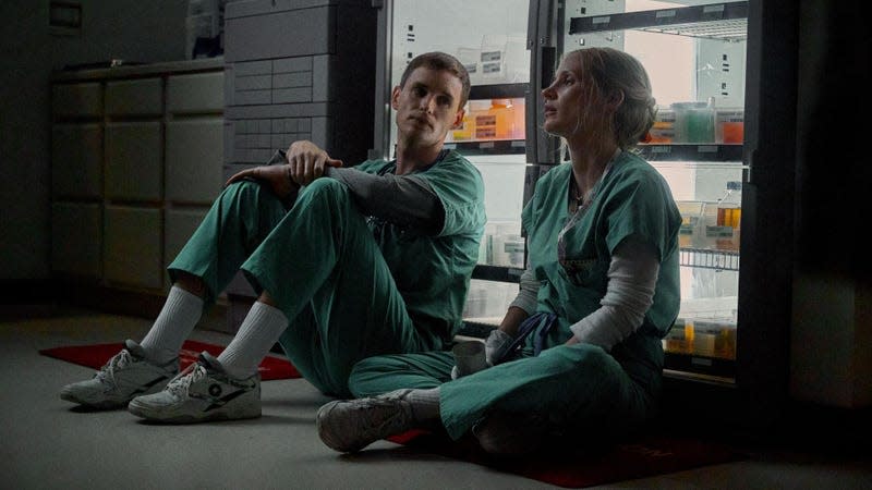 (from left) Eddie Redmayne and Jessica Chastain in Tobias Lindholm’s The Good Nurse.