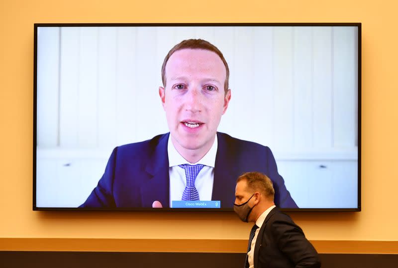 FILE PHOTO: Facebook CEO Mark Zuckerberg testifies before the House Judiciary Subcommittee on Antitrust, Commercial and Administrative Law on Capitol Hill in Washington