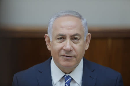 Israeli Prime Minister Benjamin Netanyahu speaks during a cabinet meeting in Jerusalem, August 13, 2017. REUTERS/Dan Balilty/Pool