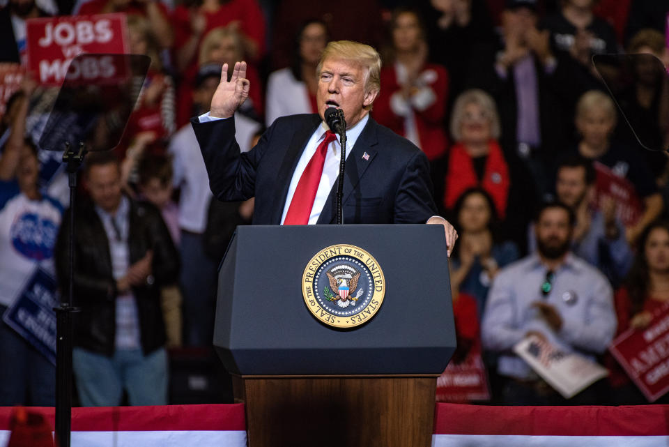 President Donald Trump speaks during a campaign rally in Houston, Texas, on Oct. 22, 2018. Trump&nbsp;called himself a "nationalist" at the rally as he appealed to Texas Republicans to help the party keep control of Congress. (Photo: Bloomberg via Getty Images)