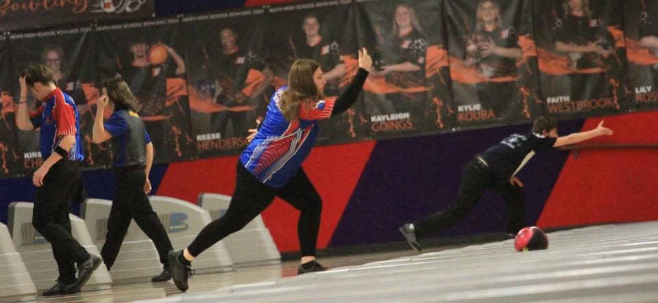 Lakewood's Amy Smith bowls against Granville on Thursday.