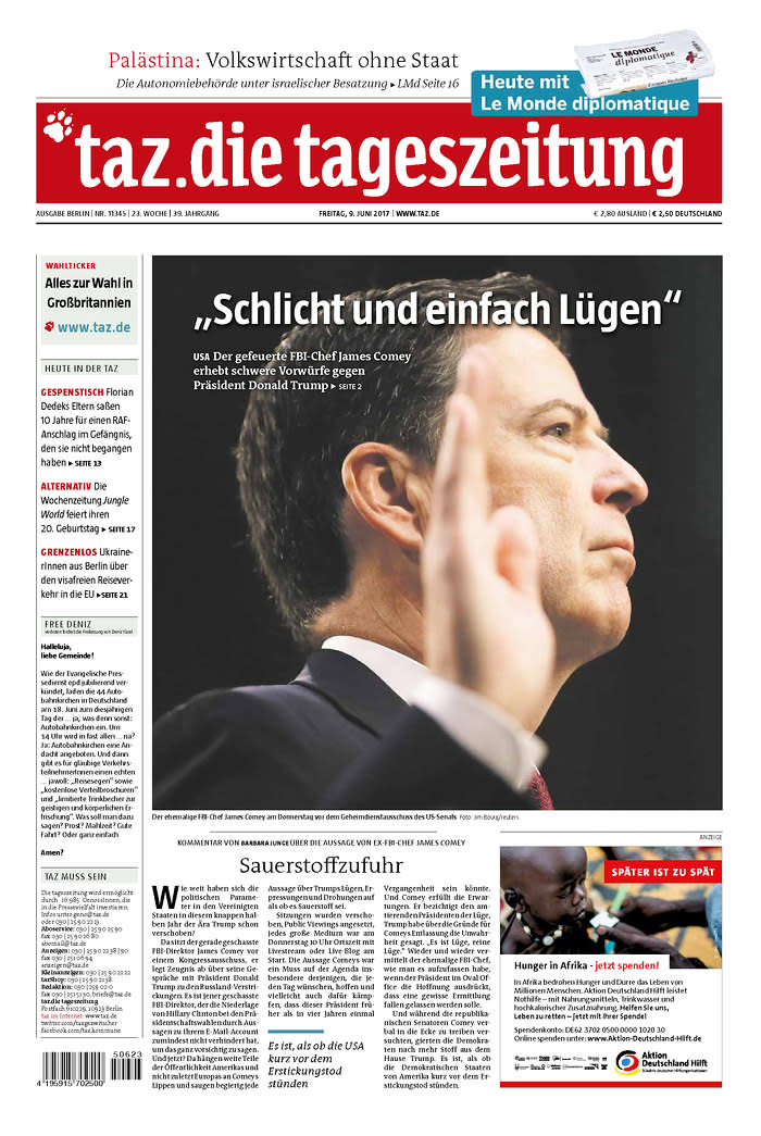 <p>“Die Tageszeitung,” published in Berlin, Germany. (Newseum) </p>