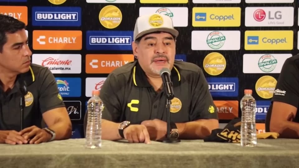 Diego Maradona, durante la presentación en Dorados de Sinaloa. (Reuters)