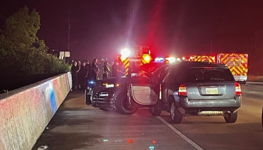 A man suspected of stealing a Jeep Compass is pulled out of Big Walnut Creek after he allegedly jumped off a bridge on South Hamilton Road, May 7, 2024 (NBC4/Ronald Clark)