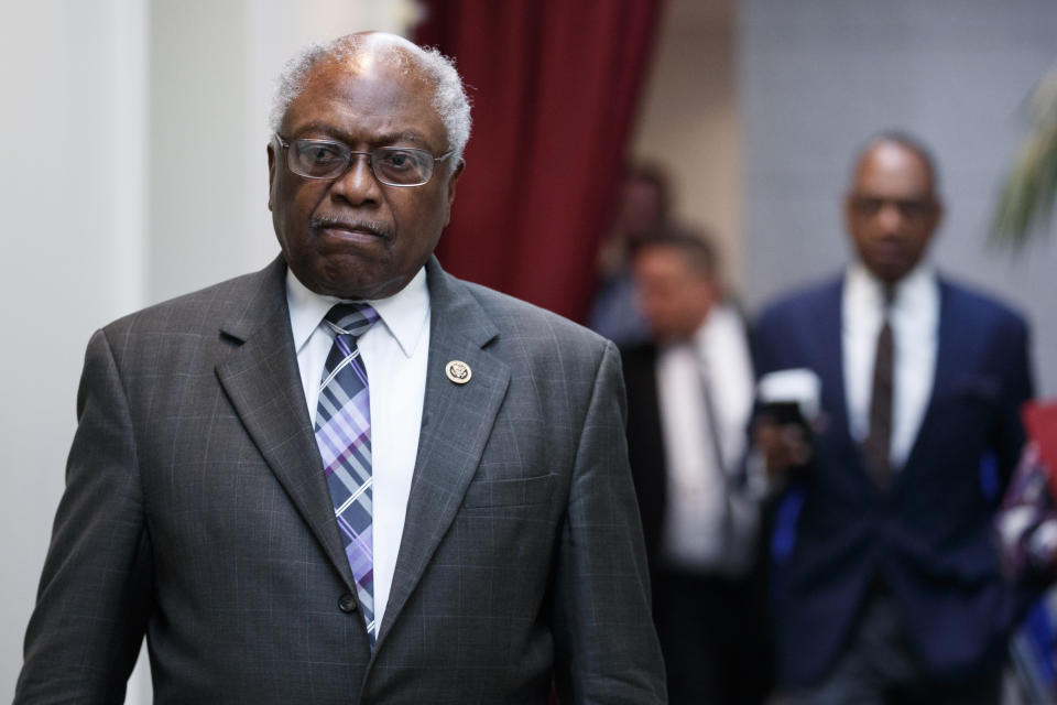 Rep. James Clyburn, D-S.C., walks to a closed Democratic Caucus meeting on Capitol Hill in Washington, Friday, Jan. 4, 2019. (AP Photo/Carolyn Kaster)