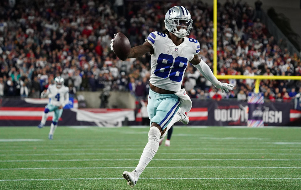 Dallas Cowboys wide receiver CeeDee Lamb caught the game-winning touchdown in overtime to beat the New England Patriots and remain perfect against the spread. (David Butler II/USA TODAY Sports)