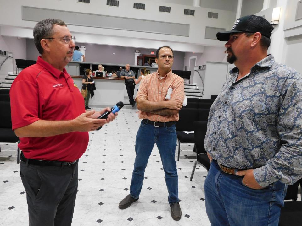 St. Landry Parish President Jessie Bellard speaks with those attending a public hearing last week on a proposed parish-wide animal control ordinance.