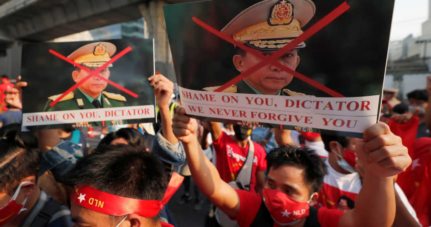 緬甸6日爆發政變以來首次大規模的抗議潮。（圖／達志／美聯社）