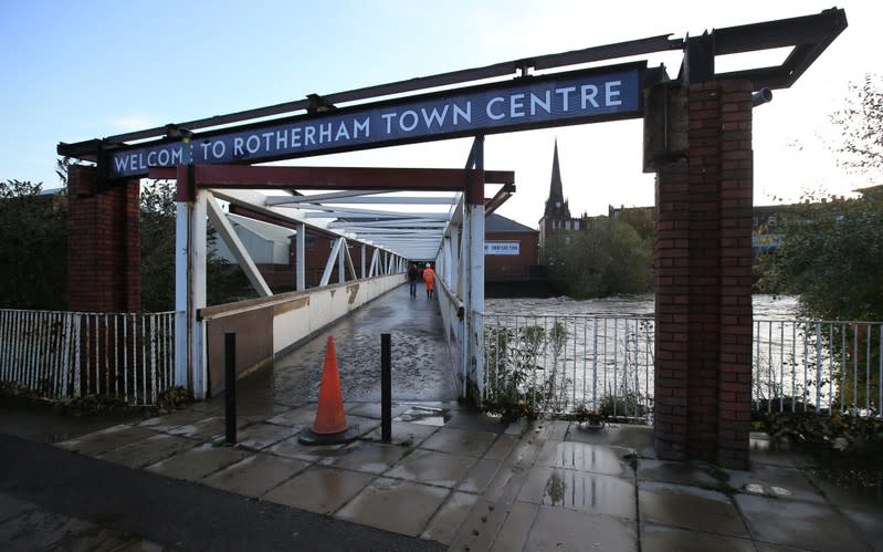 View of a bridge after floodwaters rose in Rotherham, near Sheffield