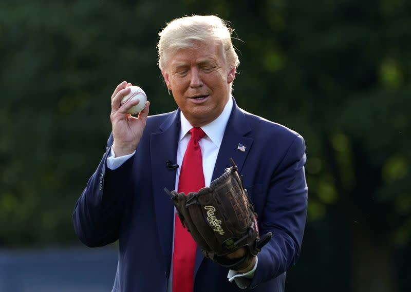 Trump hosts youth baseball players at the White House in Washington