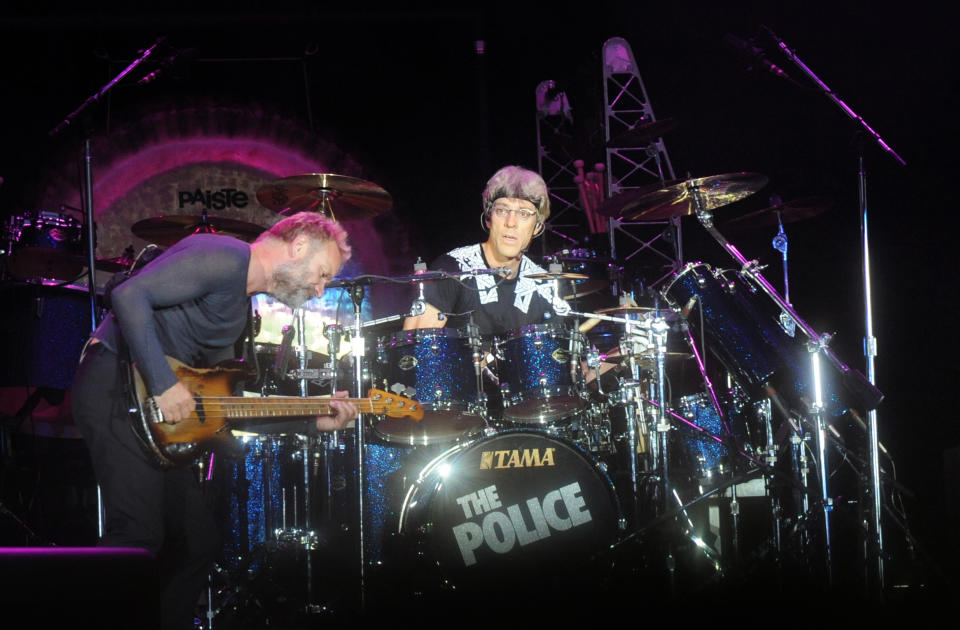 The Police, Sting (aka Gordon Sumner), Stewart Copeland, T/W Classic Festival, Werchter, Belgium, 7th June 2008. (Photo by Gie Knaeps/Getty Images)