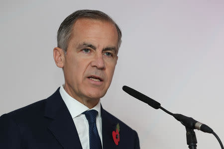 FILE PHOTO: Britain's Governor of the Bank of England, Mark Carney, speaks during a news conference to launch the character selection process for the new £50 note at the Science Museum in London, Britain, November 2, 2018. Daniel Leal-Olivas/Pool via REUTERS/File Photo