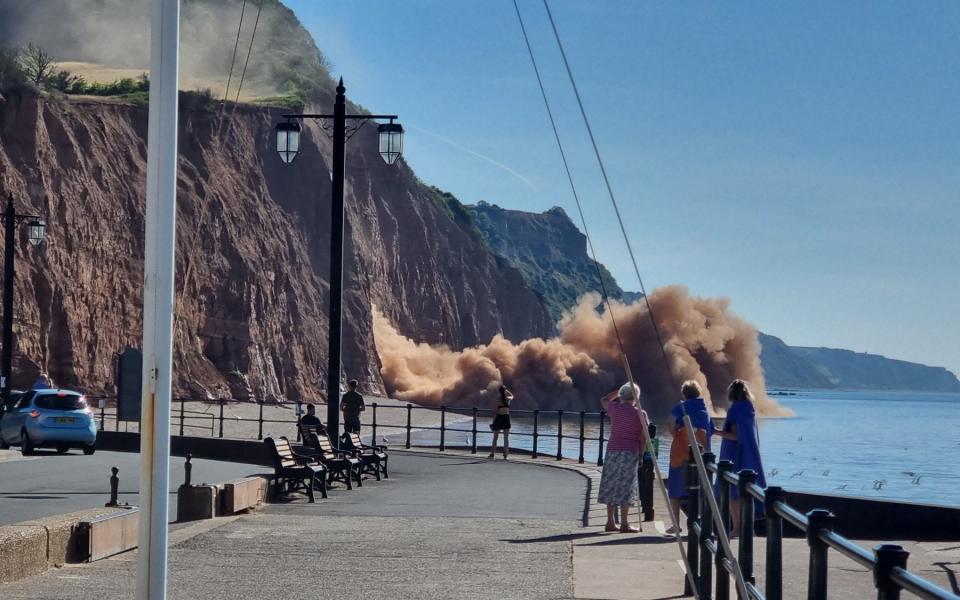 A major section of cliff collapsed at Sidmouth in Devon on Monday