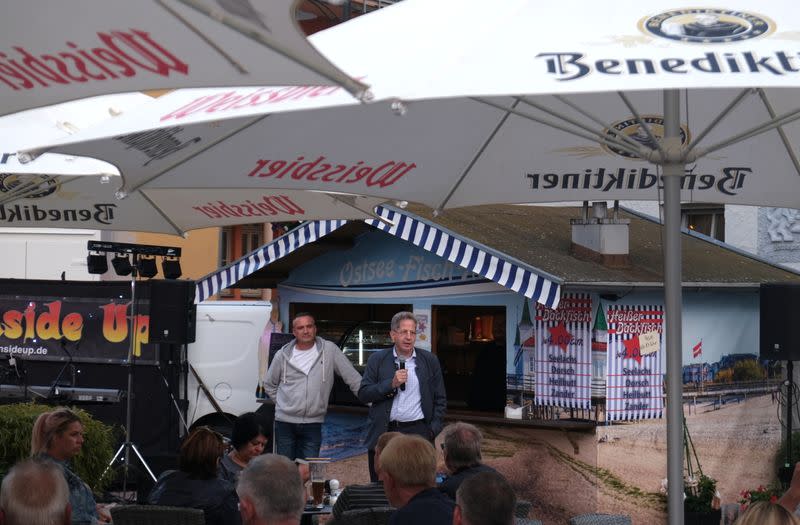 Conservative CDU candidate Hans-Georg Maassen addresses supporters in his constituency Meiningen