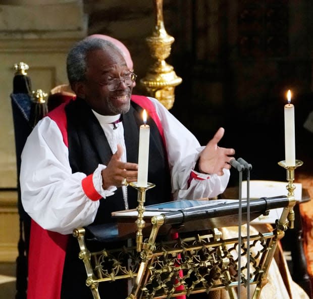 Bishop Michael Curry at Prince Harry and Meghan Markle's royal wedding<p>OWEN HUMPHREYS/AFP via Getty Images</p>