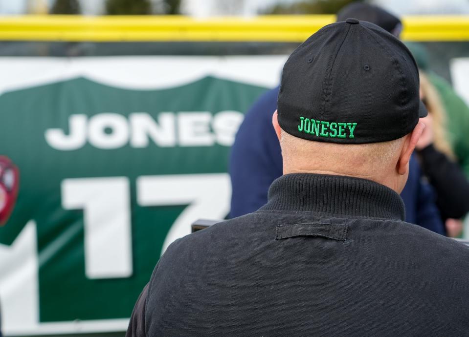 Family of fallen firefighter Patrick Jones wore hats embroidered with Jonesey.