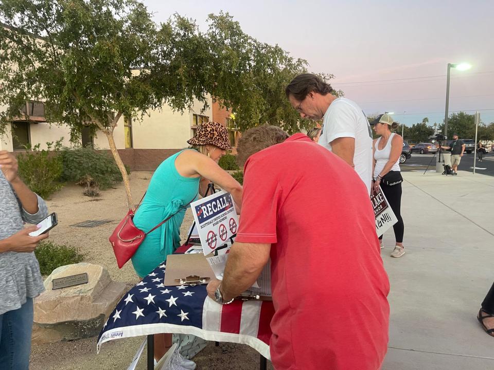 Parents were collecting signatures to recall Scottsdale school district board members Jann-Michael Greenburg, Libby Hart-Wells and Julie Cieniawski ahead of a governing board meeting that removed Greenburg as board president on Nov. 15, 2021.