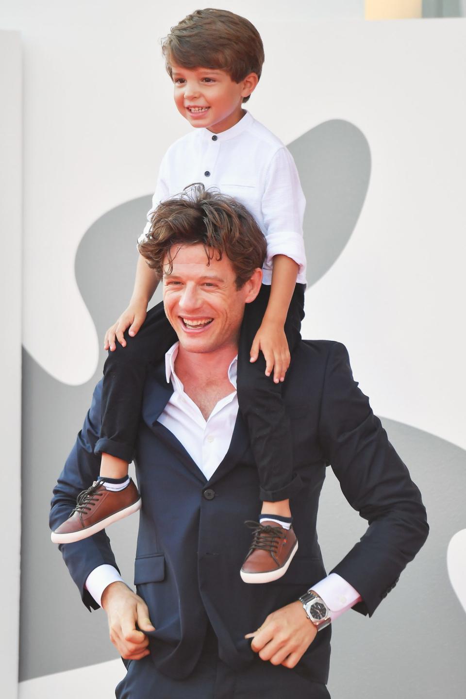 <p>Michael Lamont and James Norton walk the <em>Un Morgen Die Welt</em> red carpet at the 77th Venice Film Festival on Thursday in Venice, Italy.</p>