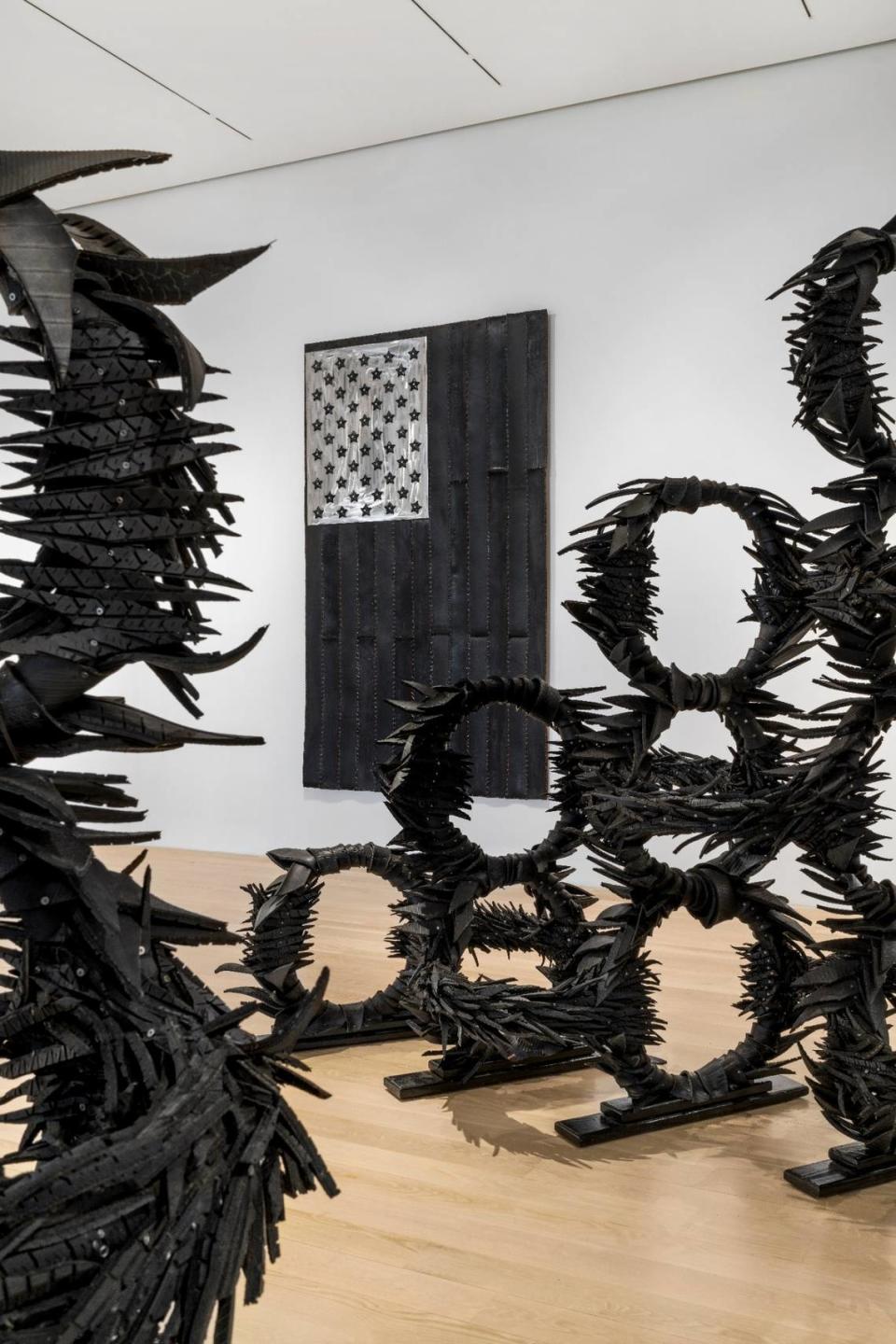 Institute for Contemporary Art - Miami is featuring sculptures made from cast-off tires by New York-based artist Chakaia Booker.