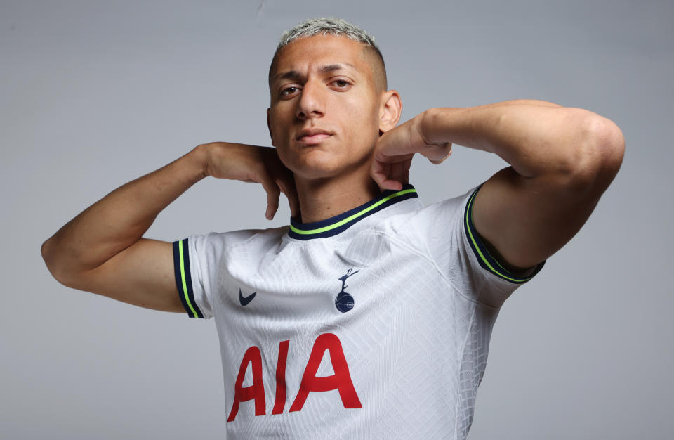 ENFIELD, ENGLAND - JULY 09: Tottenham Hotspur new signing Richarlison poses for a photo at Tottenham Hotspur Training Centre on July 09, 2022 in Enfield, England. (Photo by Tottenham Hotspur FC/Tottenham Hotspur FC via Getty Images)