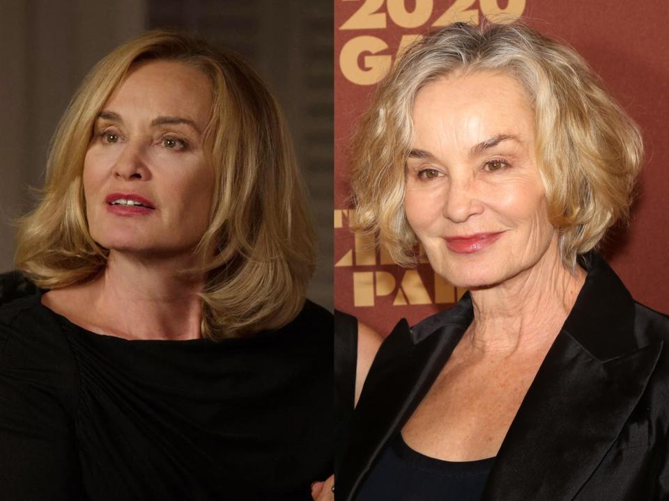 Jessica Lange as Fiona Goode in "American Horror Story: Coven" and at the 2020 Roundabout Theater Gala honoring Alan Cumming, Michael Kors & Lance LePere at The Ziegfeld Ballroom on March 2, 2020 in New York City.