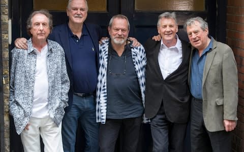 The surviving members of Monty Python before performing together in 2014: Eric Idle, John Cleese, Terry Gilliam, Micheal Palin and Terry Jones - Credit: Paul Grover