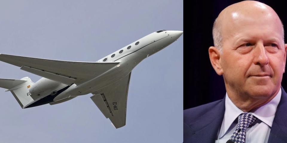 A Gulfstream G650 next to Goldman Sachs CEO David Solomon