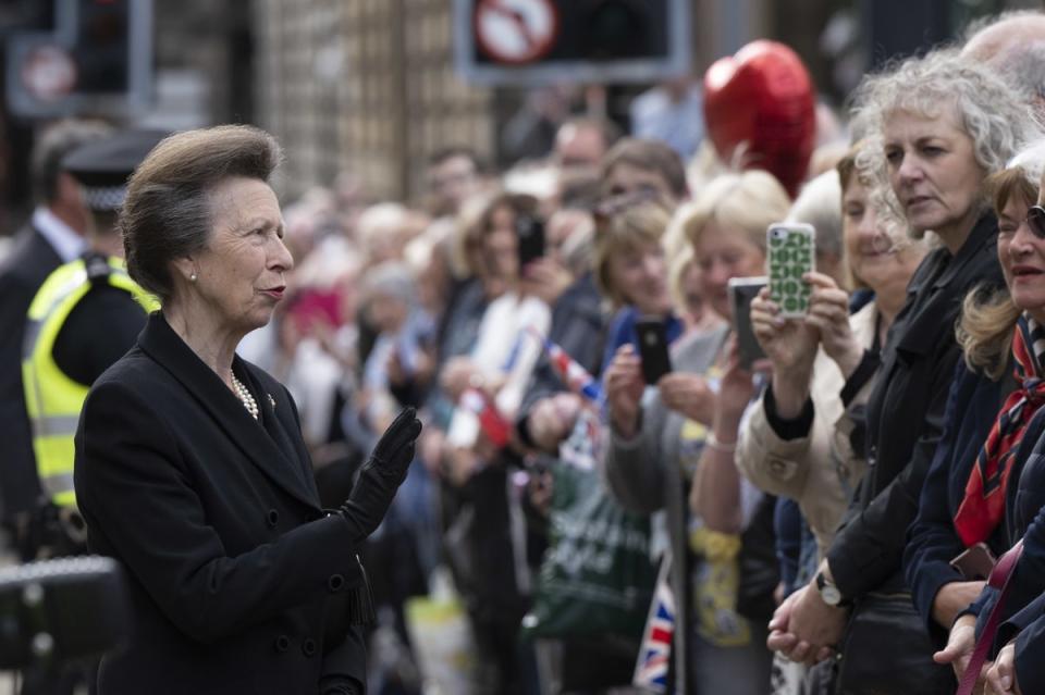 The Princess Royal talked to members of the public during her visit to Glasgow City Chambers (John Linton/PA) (PA Wire)