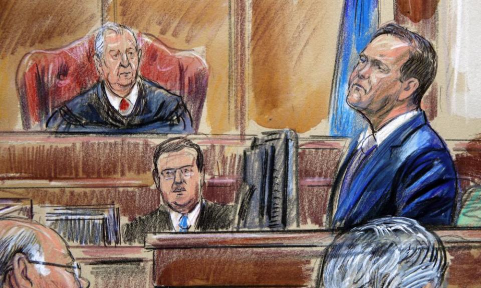 Rick Gates on the witness stand in court in Alexandria. Gates is testifying against Paul Manafort, an ex-Trump campaign chairman accused of bank fraud and tax evasion.