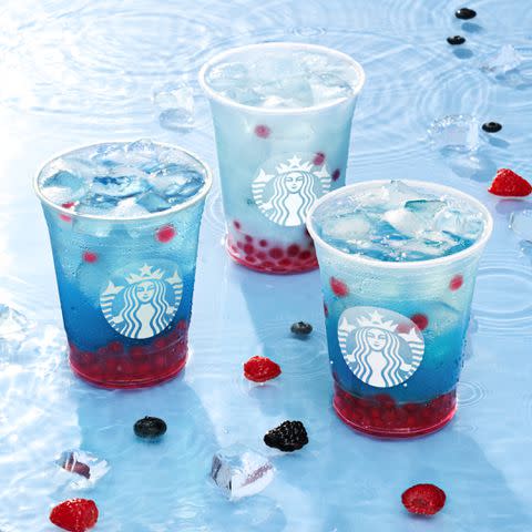<p>Starbucks</p> Starbucks new refreshers with raspberry pearls