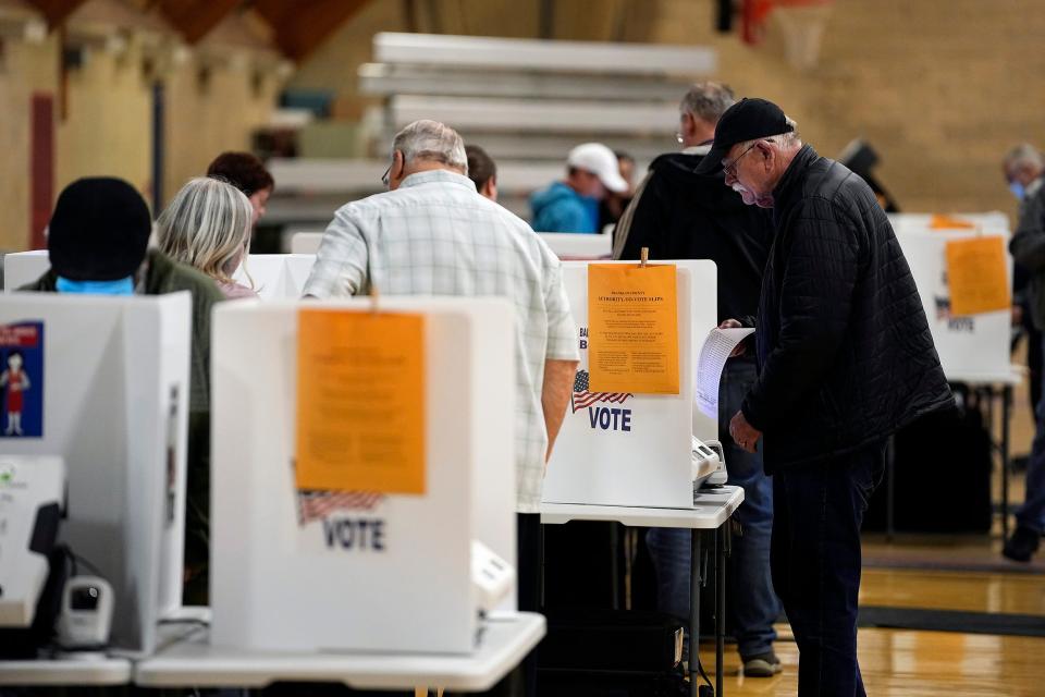 Voters head to the polls on primary Election Day at Grove City Recreation Center in Grove City, Ohio on May 3, 2022. 