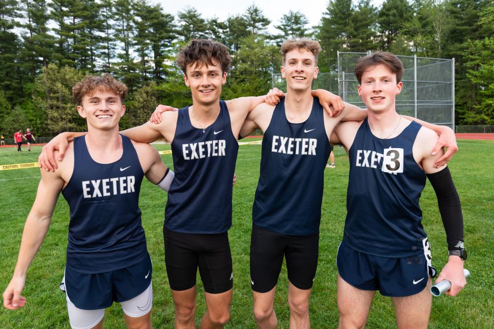 The Exeter foursome of Jack Fabiano, Brodie Proulx, Nathan Mikulsky and Gavin Malark won the 4x400-meter relay at Friday's Seacoast Track Championship meet at Exeter High School.