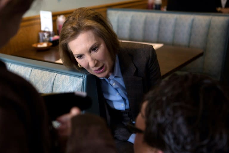 Republican presidential candidate Carly Fiorina campaigns at in Manchester, New Hampshire on February 9, 2016