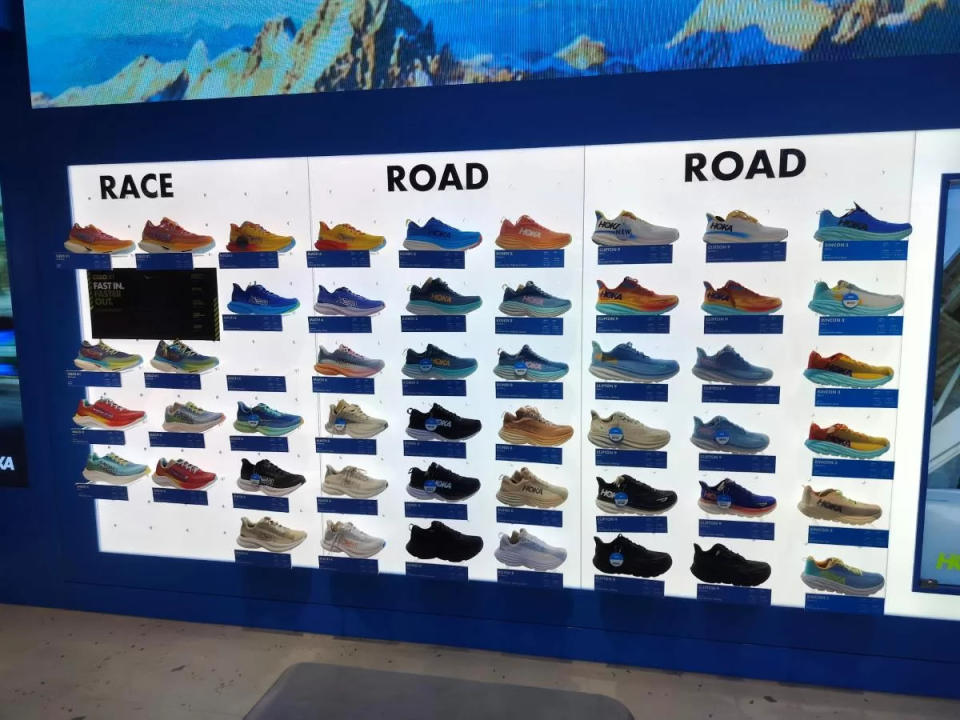 hoka's first brand store in singapore - shoe display