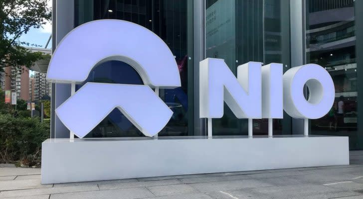 A Nio (NIO) sign outside of the company's facilities in Shanghai, China.