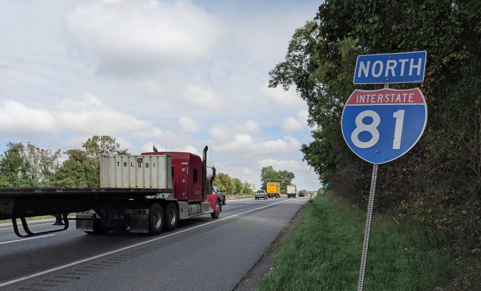 Traffic heads north on Interstate 81 just outside Hagerstown Thursday, Oct. 7, 2021. At 19,400 trucks per day, freight traffic makes up 27% of all vehicles traveling on the 12 miles of I-81 in Maryland.