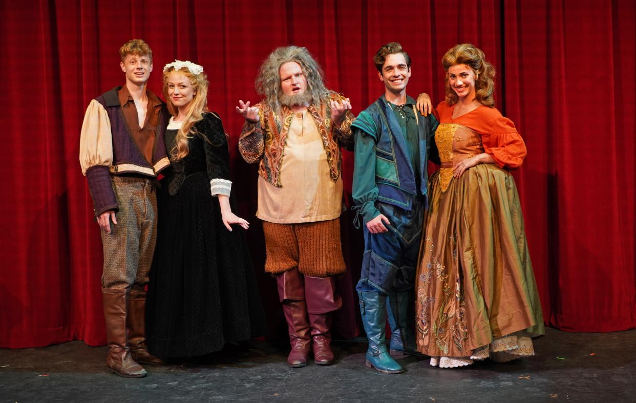 Priscilla Beach Theatre’s production of the award-winning musical comedy "Something Rotten!" comes to the barn stage from July 28 through Aug. 13. Pictured, left to right, are Chris Rubingh as Nigel Bottom, Sophie Huisken as Portia, Jonathan Chisolm as Nostradamus, Jordan Burnett as Nick Bottom and Isabel Lagana as Bea.